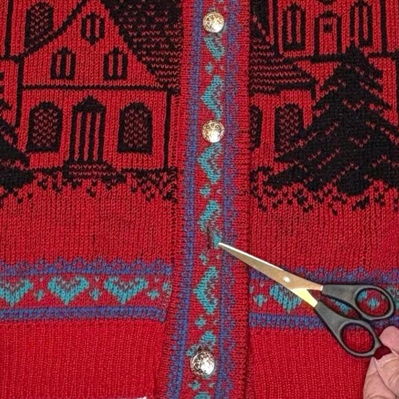 Vintage Alps Wool Cardigan Sweater Women's M | Red Nordic Christmas Preppy - Picture 4 of 11